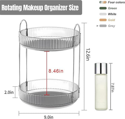 Weidace 360 Rotating Makeup Organizer for Vanity, Bathroom Countertop Spinning Perfume Organizer, High-Capacity Cosmetic and Skincare Dresser Make Up Holder Rack (2 Tiers, Grey)