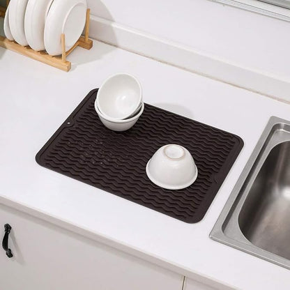 Silicone Dish Drying Mat for Multiple Usage,Easy clean,Eco-friendly,Heat-resistant Silicone Mat for Kitchen Counter or Sink,Refrigerator or drawer liner Coffee L 16 inches x 12 inches