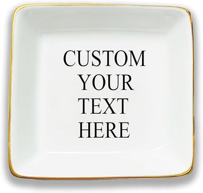 HatafaFurni Custom Text Ring Dish, White Ceramic Jewelry Dish, Design Your Own Text Ring Dish, Personalized Trinket Dish, Bridesmaid Gift, Script Dish Engagement Gift, Your Design Here