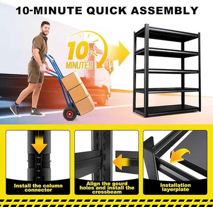 Set of 2 Garage Shelving-2050 lbs 5 Tier Storage Shelves,Adjustable Heavy Duty Metal Shelving Unit and Storage Large Rack,Utility Steel Shelf for Warehouse Industrial Pantry Basement 71"x46"x20"