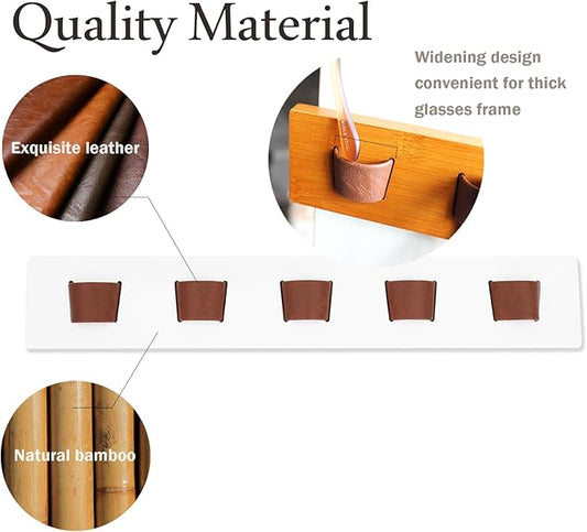 ACOCOFE Sunglass Organizer Wall Mount, Wood Eyeglass Storage Holder, Glasses Rack for Multiple Eyewear Display Men Women (White-brown)