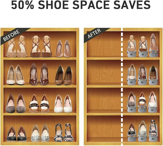 Shoe Slots Organizer 20 Pack - Shoe Stackers for a Pair of Shoes, Shoe Storage Shoe Space Savers 50%, 4 Levels Adjustable Thickening expandable Shoe Rack Holders Shoe Organizer for Closet, Grey