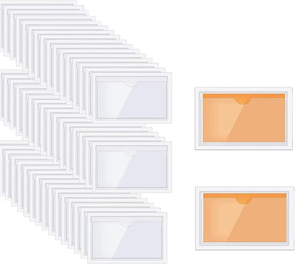 60pcs Self-Adhesive Label Holder,Waterproof Clear Adhesive Label Pockets,2.3x3.7" Transparent Card Holder for Cabinet,Storage Bin,Supermarket,Bookself,Mailbox,Business Card,Drawers