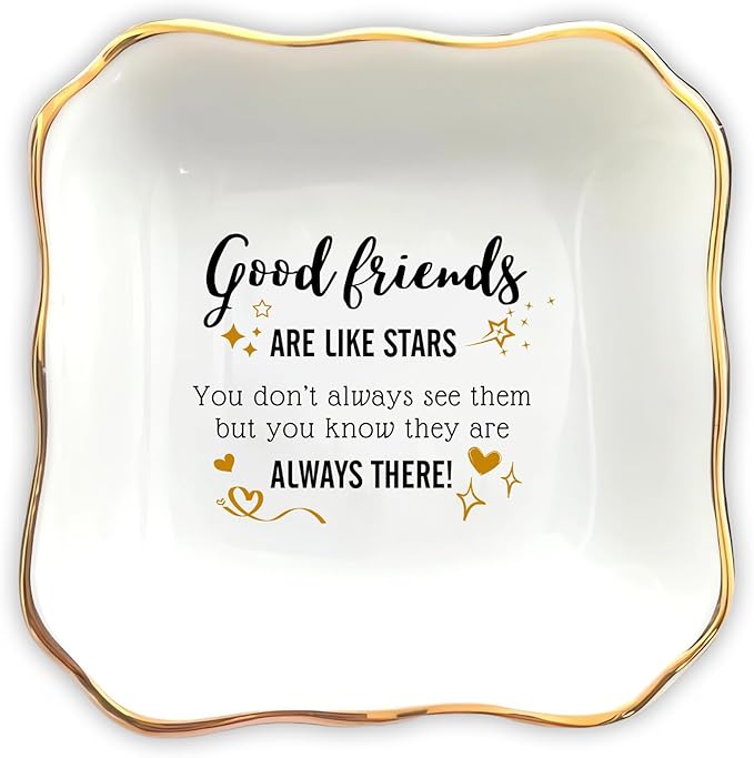 HatafaFurni Jewelry Tray for Friends - Good Friends Are Like Stars - Birthday gift for Friend Female, Christmas, Wedding Gifts for Women Friends - Ring Dish Holder, Jewelry Dish, Ceramic Ring Dish