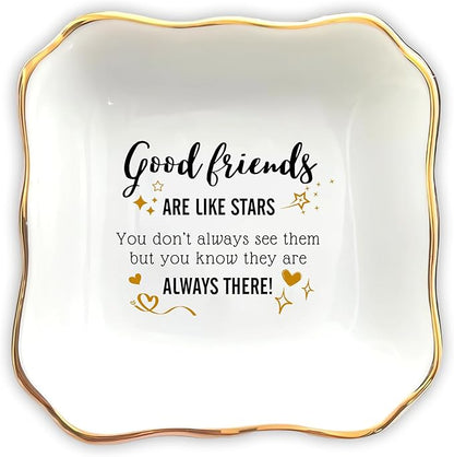 HatafaFurni Jewelry Tray for Friends - Good Friends Are Like Stars - Birthday gift for Friend Female, Christmas, Wedding Gifts for Women Friends - Ring Dish Holder, Jewelry Dish, Ceramic Ring Dish