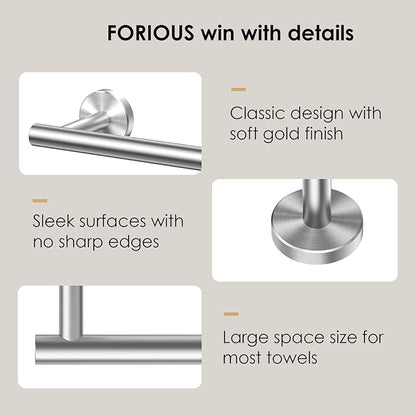 FORIOUS Towel Bar Wall Mounted, Stainless Steel Towel Racks for Bathroom, Includes Wall Mounting Hardware (Brushed Nickel, 14 Inch)
