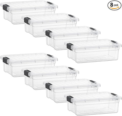 Superio Clear Storage Boxes with Lids, 4.5 Quart Plastic Container Bins for Organizing, Stackable Crates, BPA Free, Non Toxic, Odor Free, Organizers for Home, Office and Dorm, 8 Pack