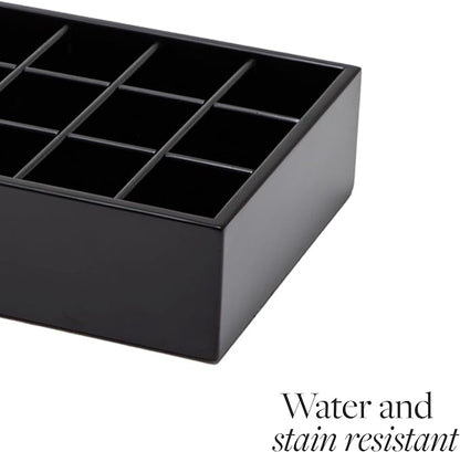 GOBAM Bamboo Closet Drawer Organizer, 15 Compartments - Drawer Divider & Storage Box for Ties, Bras, Briefs, Socks & Jewelry - Storage Organizer for Dressing Room & Bedroom - Black