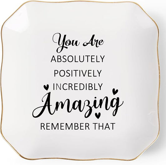 Jelershy Birthday Gifts for Women Ring Jewelry Dish Tray, You Are Amazing Gifts for Women Friend Coworker Mom Sister Teacher Retirement Thank You Cheer Up Inspirational Encouragement Gift for Woman