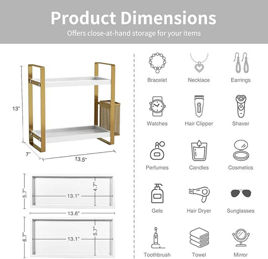 LEMIKKLE Bathroom Counter Organizer with Basket, Skincare,Makeup Organizers for Vanity,Storage Organizers for Bathroom, Kitchen, Dresser（White）