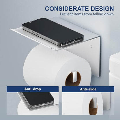Toilet Paper Holder with Shelf, Idealmax SUS304 Stainless Steel Toilet Paper Roll Holder Wall Mounted, Brushed Nickel Toilet Tissue Holder with Storage Shelf