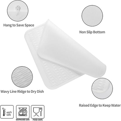 Silicone Dish Drying Mat for Multiple Usage,Easy clean,Eco-friendly,Heat-resistant Silicone Mat for Kitchen Counter or Sink,Refrigerator or Drawer Liner Translucent XL 18 inches x 16 inches