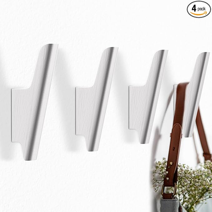 Wood Wall Hooks 4 Pack Coat Hooks Wall Mount White Wooden Hooks for Hanging Hat, Bag, Backpack, Rustic Coat Hooks for Wall, Wood Towel Hooks for Bathrooms and Entryway Hooks (White)