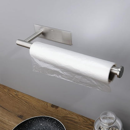 Paper Towel Holders Self-Adhesive or Drilling for Kitchen, Brushed Nickel Wall Mounted Both Available in Adhesive and Screws Stainless Steel Roll Dispenser Under Cabinet-Silver