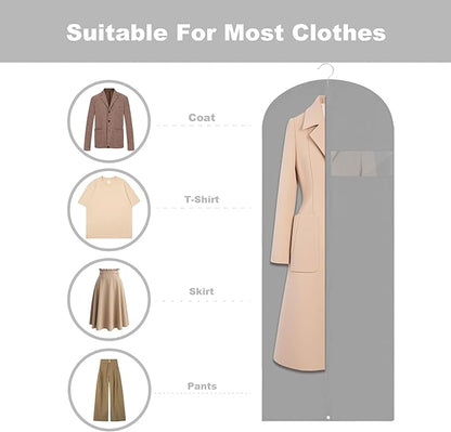 Dress Bags for Gowns Long, 60'' Garment Bags for Hanging Clothes, Suit Bag Cover for Storage and Travel (Grey)