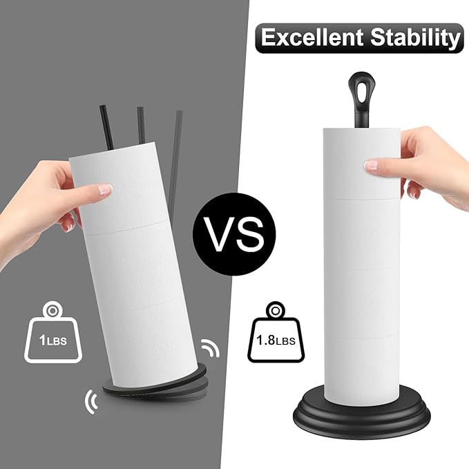 Toilet Paper Holder with Rustproof, Metal Free Standing Toilet Paper Stand Storage for Bathroom, Tissue Paper Roll Holder for Bathroom Accessories (Black)