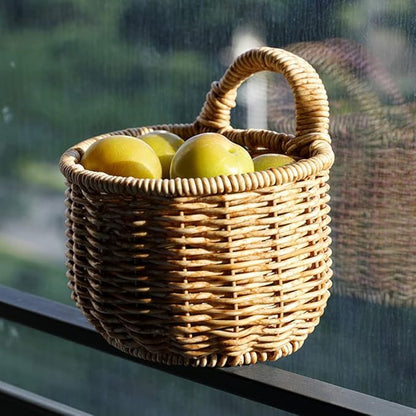 Cabilock Hanging Woven Storage Basket for Kitchen Decorative Garlic and Ginger Organizer Rattan Egg Holder Wall-Mounted Basket for Home Capacity Easy to Clean