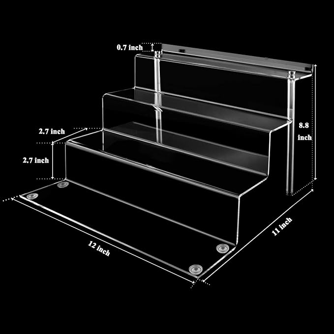 LileZbox 12 X 9 in Acrylic Display Risers Shelf for Pops Figures, Clear 4-Step Display Stand for Display Or Collection (large-4 pack)