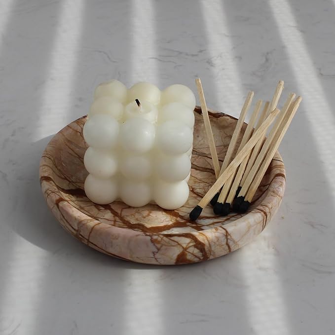 Nawgnail Natural Travertine Marble Jewelry Dish 5.5", Trinket Dish for Ring Earring, Gift for Woman Daugther(Pink Marble)