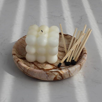 Nawgnail Natural Travertine Marble Jewelry Dish 5.5", Trinket Dish for Ring Earring, Gift for Woman Daugther(Pink Marble)