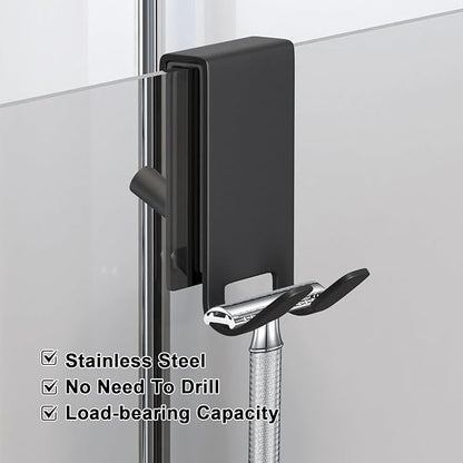 KITHOLD Shower Door Hook, Double-Sided Hook for Frameless Shower Doors (3.14 Inch), Heavy-Duty Stainless Steel Hook for Bathrobes and Towels, No Drilling or Adhesive Required, 2-Pack, Black