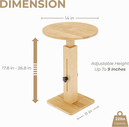 Behomes Aurin Solid Wood Nightstand, Modern Side Table with Adjustable Height, Round End Table, Accent Bedside Table for Bedroom, Living Room, Round Top, Natural