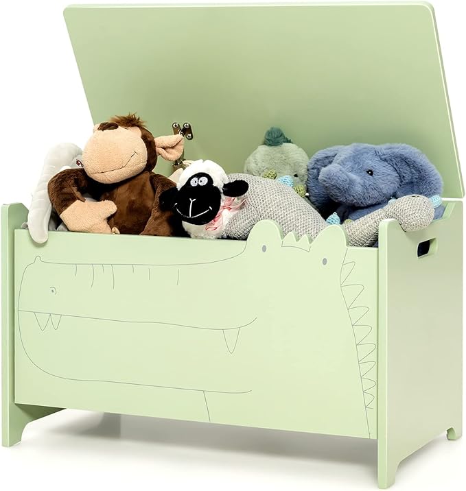 Costzon Wooden Toy Box, Kids Large Trunk Chest with Safety Hinge & Handles, Flip-Top Storage Organizer for Children’s Playroom Bedroom Living Room Entryway (Green)