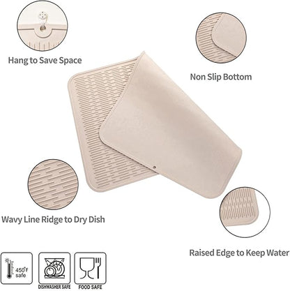 Silicone Dish Drying Mat for Multiple Usage,Easy clean,Eco-friendly,Heat-resistant Silicone Mat for Kitchen Counter or Sink,Refrigerator or Drawer Liner Tapioca 4XL 32 inches x 18 inches