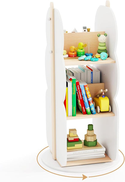 HONEY JOY Kids Rotating Bookshelf, Wooden Spinning Small Corner Organizer, 360°Display Standing Toddler Bookshelf, Narrow Storage Rack, Montessori Book Shelf for Nursery, Classroom, Playroom, Bedroom