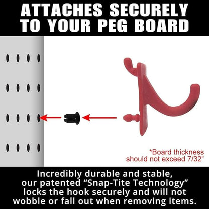 PegPro® J Hooks Kit for Standard “Wood Fiber” pegboard – Durable Plastic Pegboard Hooks - for Garage, Kitchen, Craft Room, and More (J Hook - 24 Pack, Red)