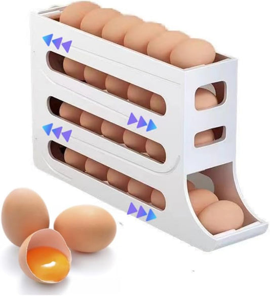 24 Eggs Egg Holder for Fridge,4 Tiers Egg Container,Auto Rolling Fridge Egg Organizer for Refrigerator,Space-Saving Egg Dispenser Holder,Fridge Egg Rack (White, 1pack)