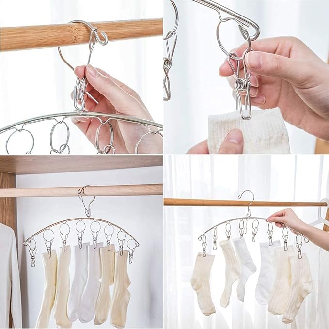 4 Pack Stainless Steel Laundry Drying Rack Clothes Hanger with 10 Clips