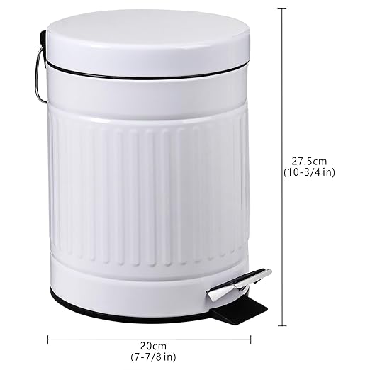 5 L Round Step Pet Trash with Lid,Mini Metal Pedal Bin,Small Garbage Can Wastebasket for Home,Car or Office，White