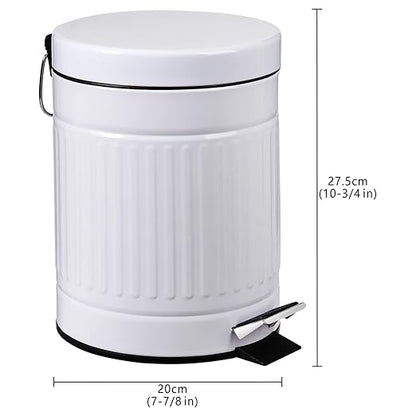 5 L Round Step Pet Trash with Lid,Mini Metal Pedal Bin,Small Garbage Can Wastebasket for Home,Car or Office，White