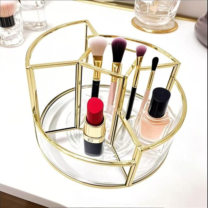 360° Rotate Makeup Brush Holder, Makeup Organizers Countertop, Perfume Tray, Bathroom Organizer and Storage for Eyeliner,Lipstick, Lazy Susan Organizer for Vanity Cabinet Dresser Bathroom (Gold)