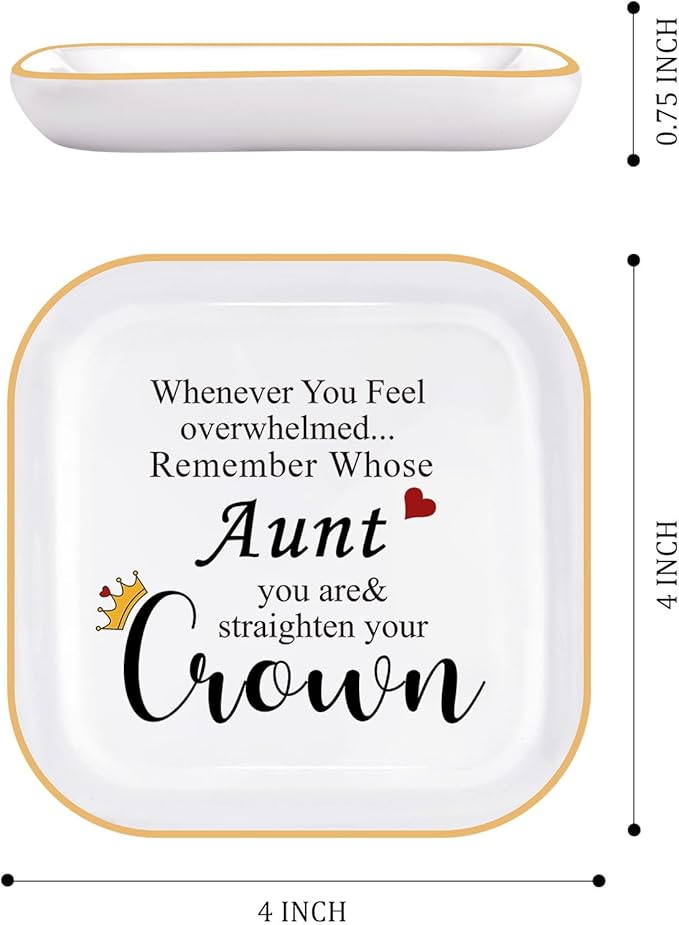 PUDDING CABIN Valentines Aunt Gifts from Niece Nephew, Aunt's Jewelry Holder – Remember Whose Aunt You Are Straighten Your Crown – Galentiens Gift for Aunts, Mothers Day Birthday Gifts for Auntie