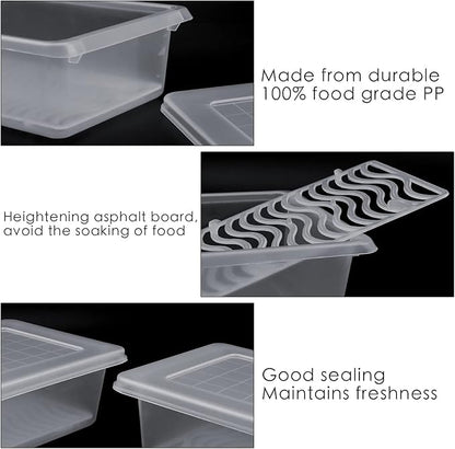Nsmykhg Food Storage Containers, 6 Pack Fridge Organizer Case with Removable Drain Plate, Produce Containers to Keep Fruits, Vegetables, Meat, Fish Fresh and Dry