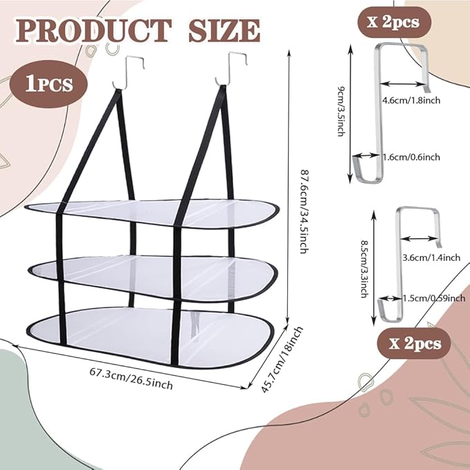 CINPIUK 3-Tier Sweater Drying Rack Over The Door, Foldable Mesh Hanging Dryer Flat with Hooks, Large Breathable Laundry Drying Hanger, Clothes Lay Flat Dryer for Apartments Dorms Bathrooms