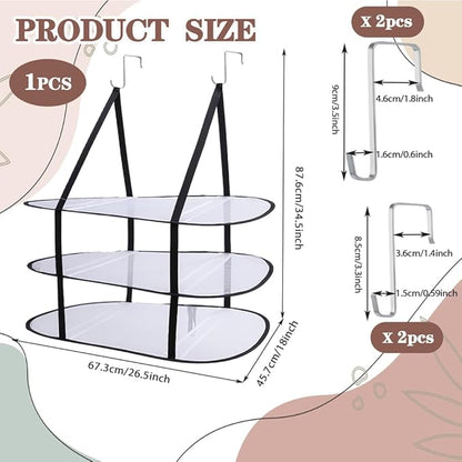 CINPIUK 3-Tier Sweater Drying Rack Over The Door, Foldable Mesh Hanging Dryer Flat with Hooks, Large Breathable Laundry Drying Hanger, Clothes Lay Flat Dryer for Apartments Dorms Bathrooms