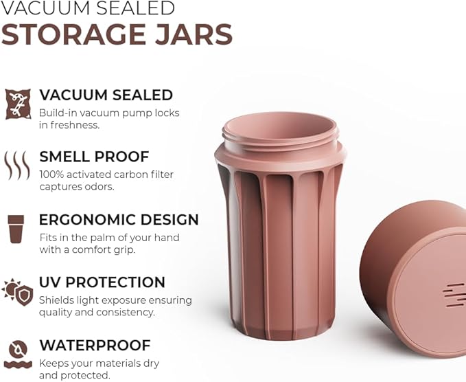 Staze Preserve Vacuum Sealed Storage Jars (148ml) | Herb Storage & Food Storage Container with Protection - (CLAY)