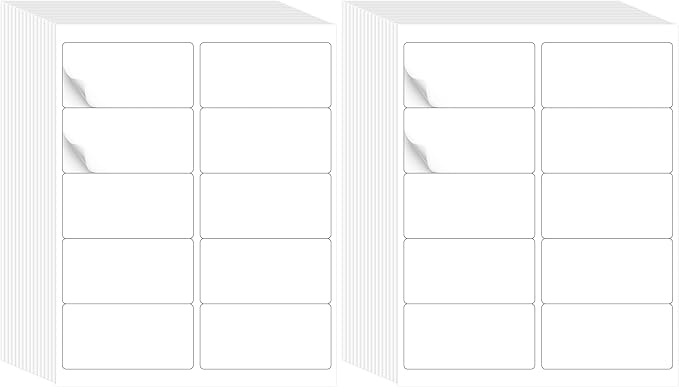 L LIKED 2" x 4" Label Stickers, Printable White 10 per Sheets Total 1000 Labels for Laser/Inkjet Printing - Matte (1000 Labels) (Pack of 2)