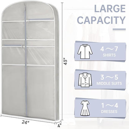 43" Garment Bag for Travel for Hanging Clothes Storage Hanging Suit Cover with Zipper and Accessory Storage for Coats, Dresses, Suits