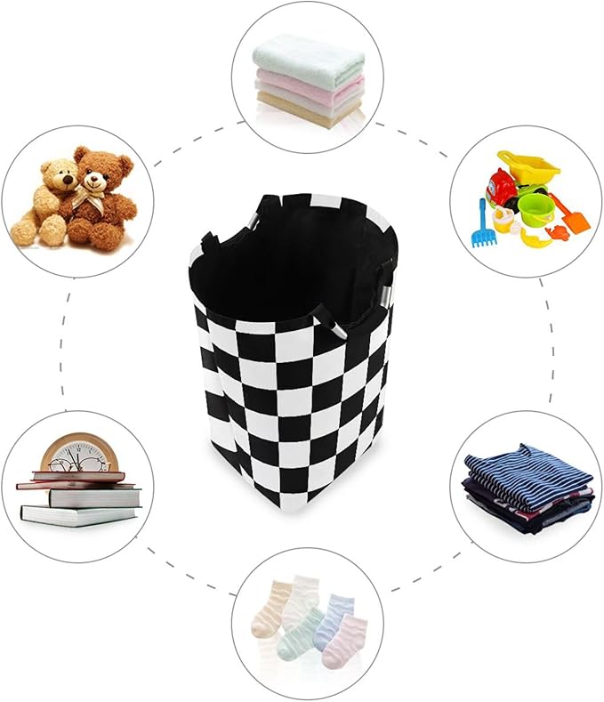 Laundry Hamper Basket Checkerboard Plaid White Storage Basket Collapsible Clothes Hamper with Handle Decorative Blanket Basket for Laundry Room College Dorms Clothes