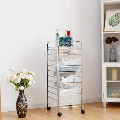 Giantex 10 Drawer Rolling Storage Cart Scrapbook Paper Office School Organizer (Clear)
