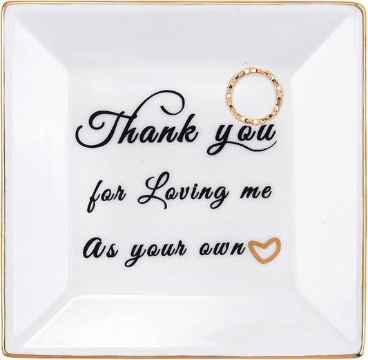 Mother in Law Birthday Gifts from Daughter in Law - Ceramic Ring Dish Jewelry Plate Trinket Tray - Mother's Day Christmas Gifts for Mother in law or Stepmother - Thank You for Loving Me as Your Own