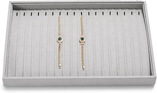 18Slots Necklace Braclet Tray Velvet Jewelry Trays Microfiber Jewelry Drawer Organizer for Necklace, Bracelets,Watch Storage Display (Grey)