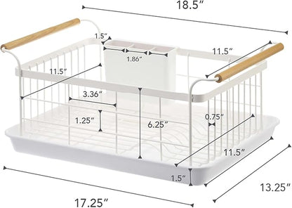 YAMAZAKI Home Sink Dish Rack with Removable Drainer Tray, Kitchen Drying Organizer Holder, One Size, White Steel