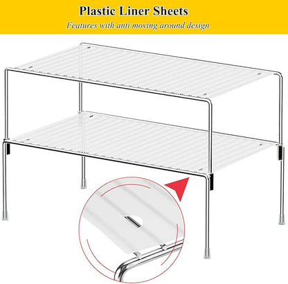 Set of 4 Kitchen Cabinet Organizer Shelves, Stackable Organizer and Storage for Cabinet Cupboard, Expandable Shelf Risers Plate Rack with Anti-Slip Plastic Liner