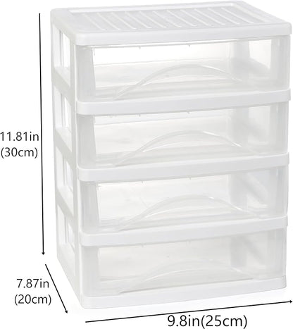 Gonice White Desk 4 Drawer Organizer, Plastic Small Drawer Storage, Desk Storage for Office and Home