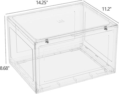 Haodehen 12 Packs Large Plastic Clear Shoe Boxes with Magnetic Door, Acrylic Display Case, Stackable Shoe Storage Organizer Container for Boot Sneaker